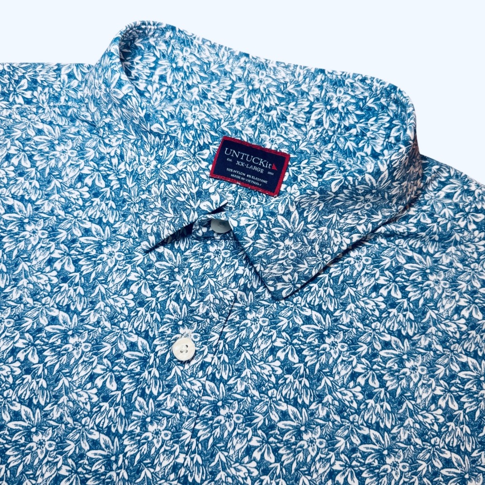 UNTUCKit Viansa Navy Floral Short Sleeve Button Down Shirt Mens XXL Performance